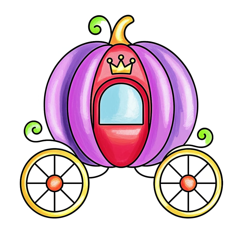 Enchanting Pumpkin Carriage Coloring Page colored version