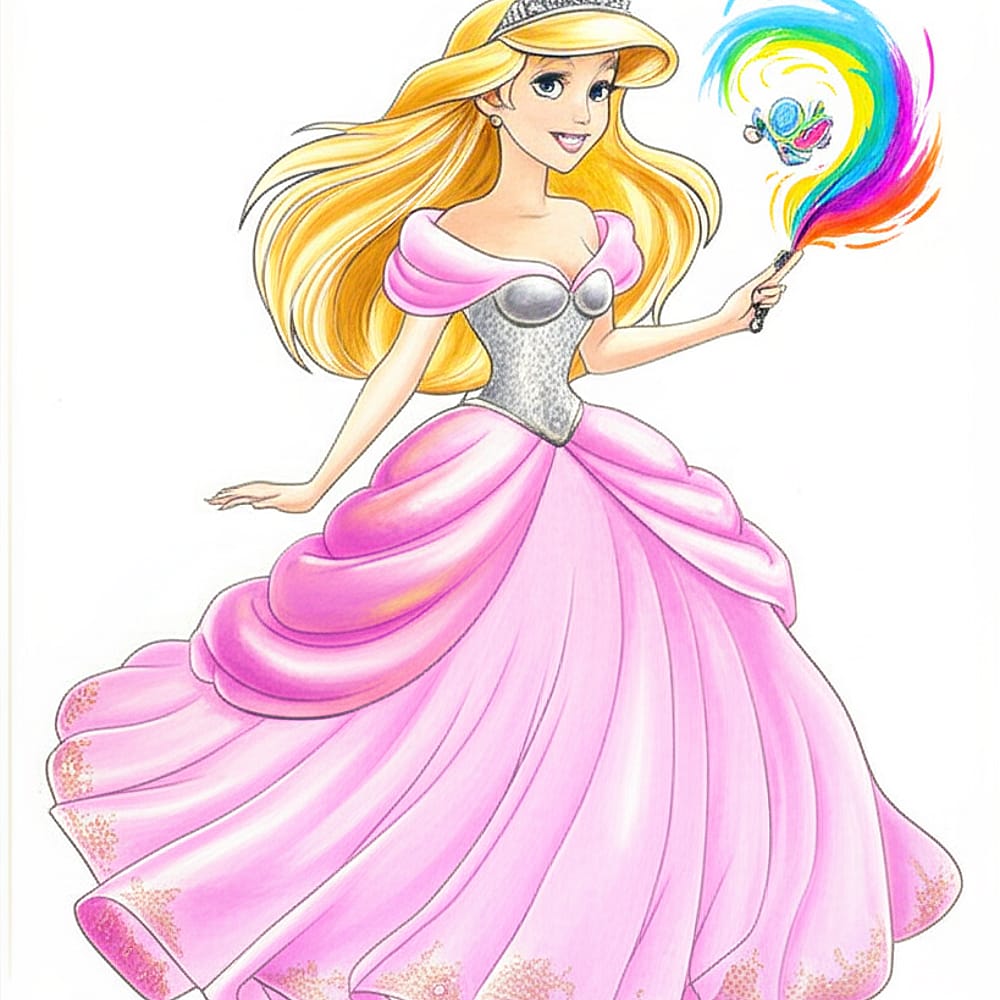 Enchanting Princess with Magic Wand Coloring Page colored version