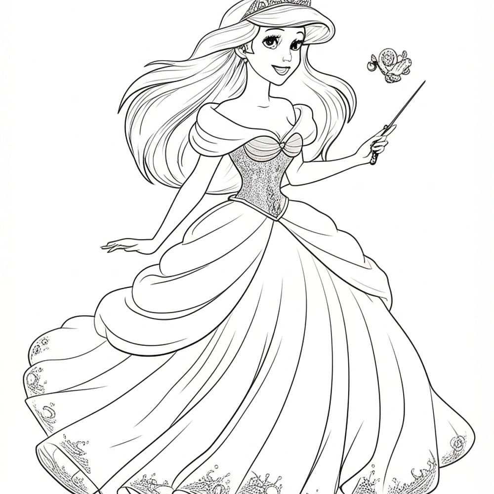 Enchanting Princess with Magic Wand Coloring Page coloring page