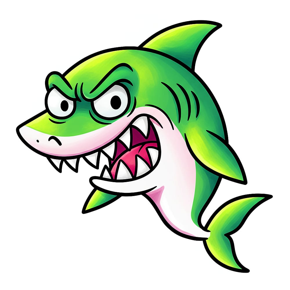 Ferocious Cartoon Shark Coloring Page colored version