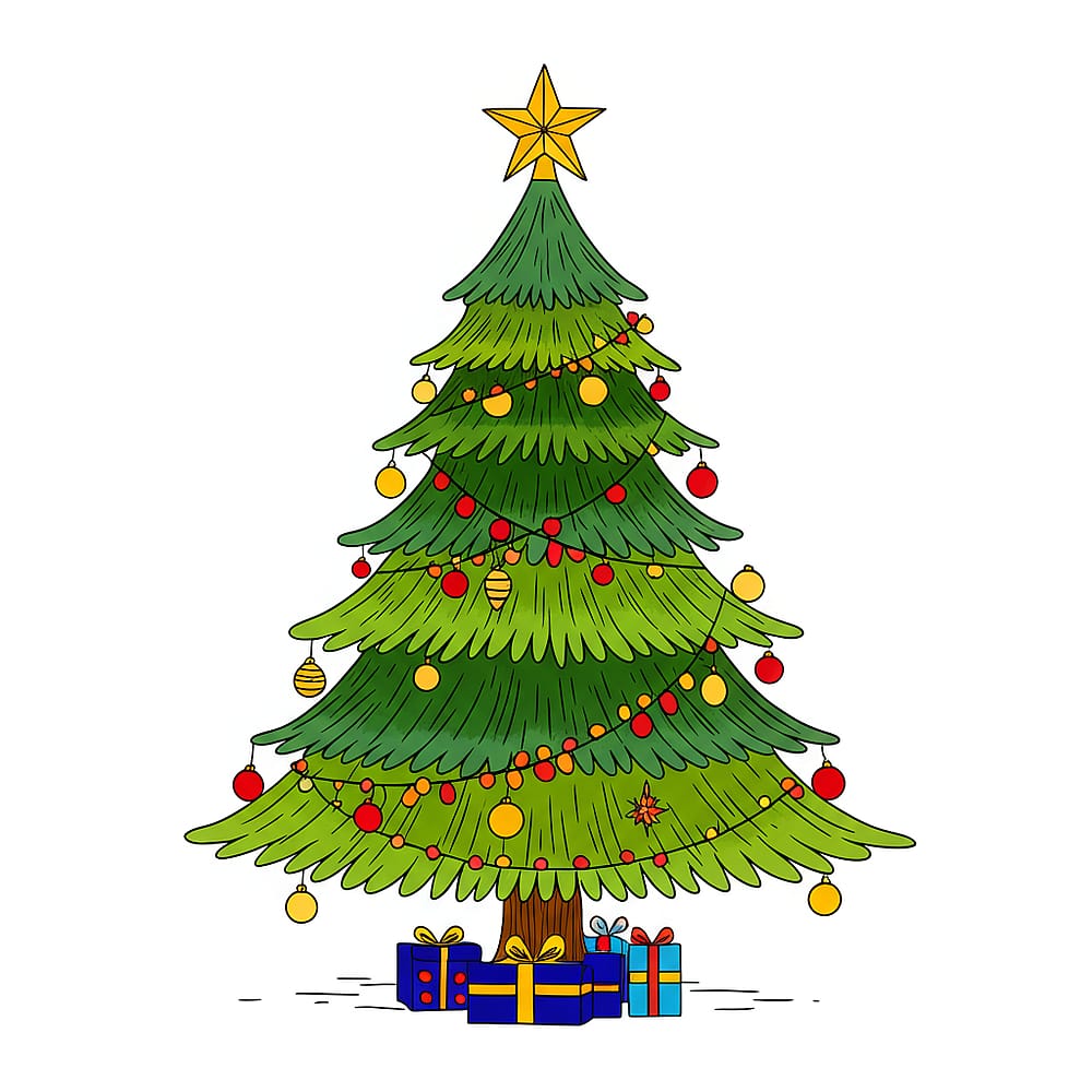 Festive Christmas Tree Coloring Page colored version