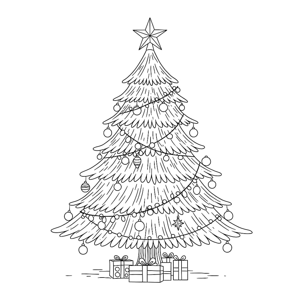 Festive Christmas Tree Coloring Page coloring page