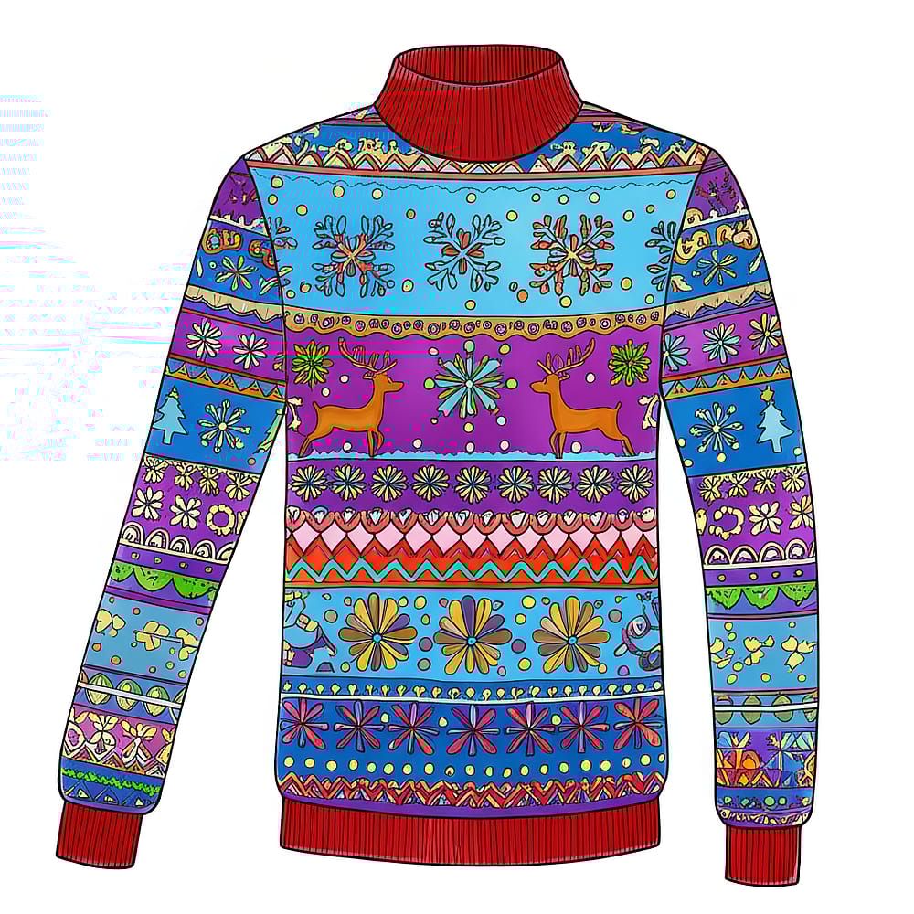 Festive Ugly Christmas Sweater Coloring Page colored version