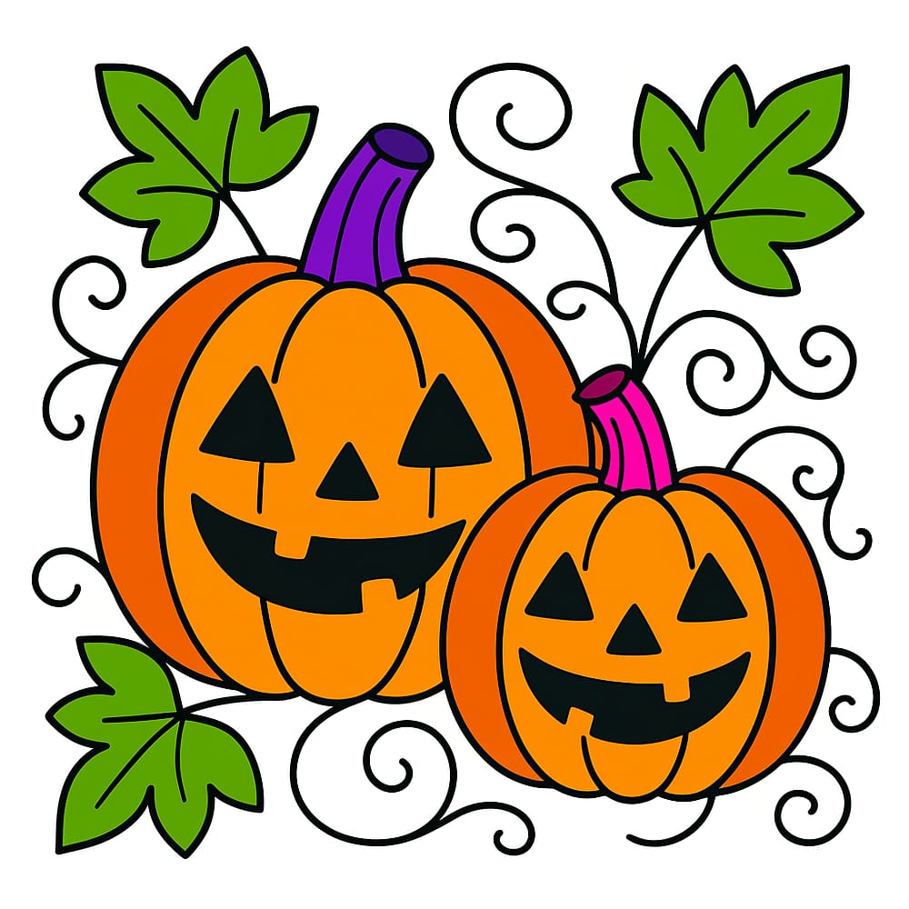 Friendly Jack-o'-Lanterns Coloring Page colored version