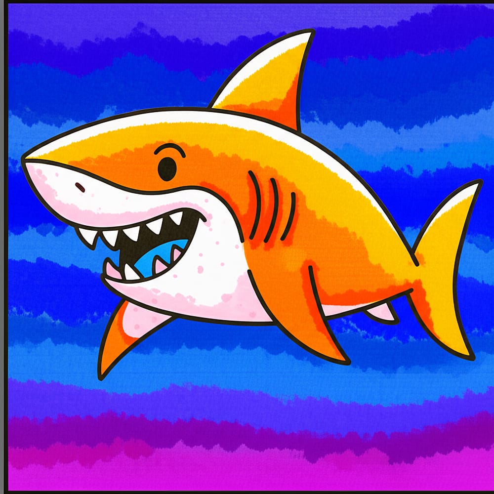 Friendly Shark Grin Coloring Page colored version