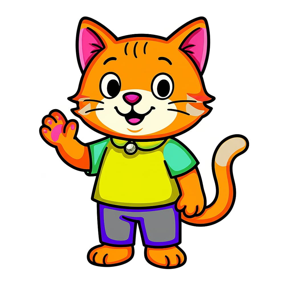 Friendly Waving Cat Coloring Page colored version