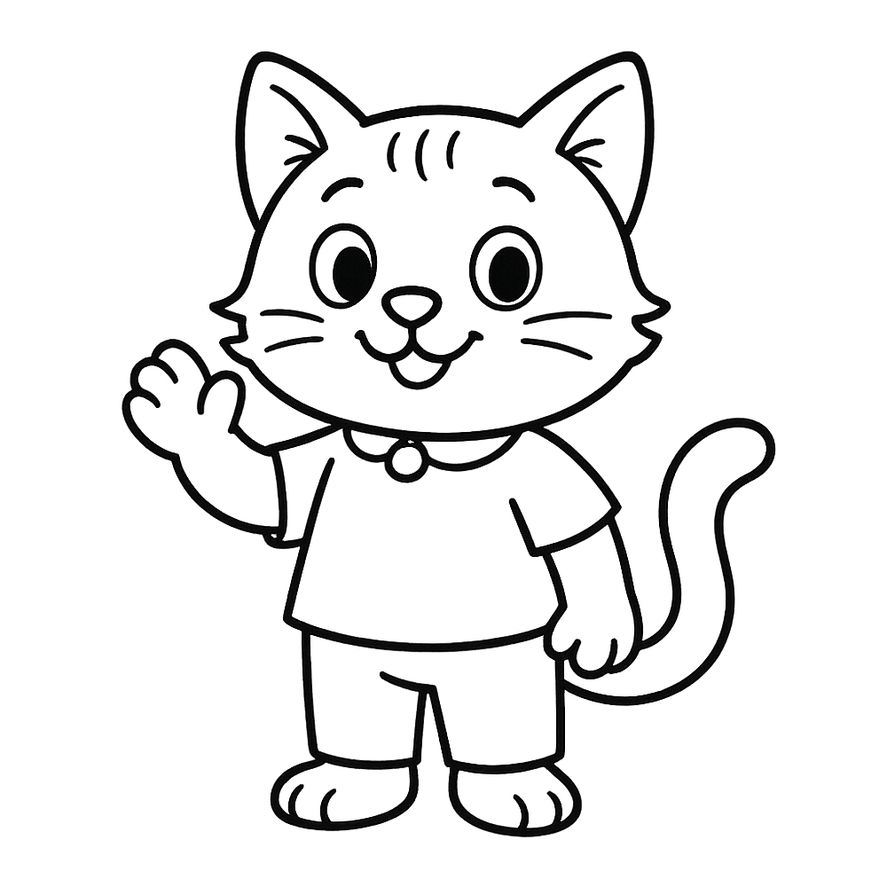 Friendly Waving Cat Coloring Page coloring page