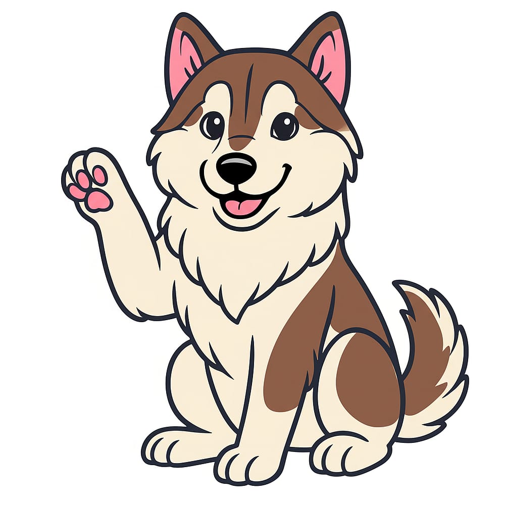 Friendly Waving Husky Coloring Page colored version