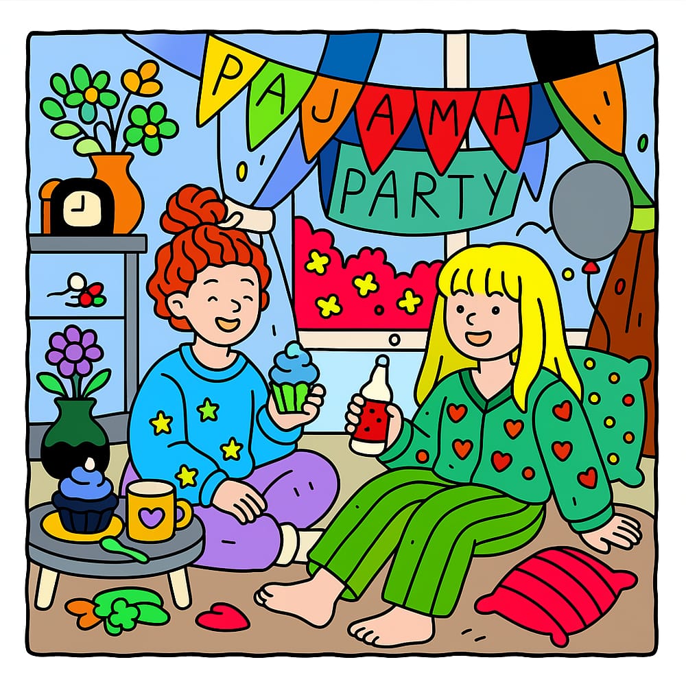 Fun Pajama Party Coloring Page colored version