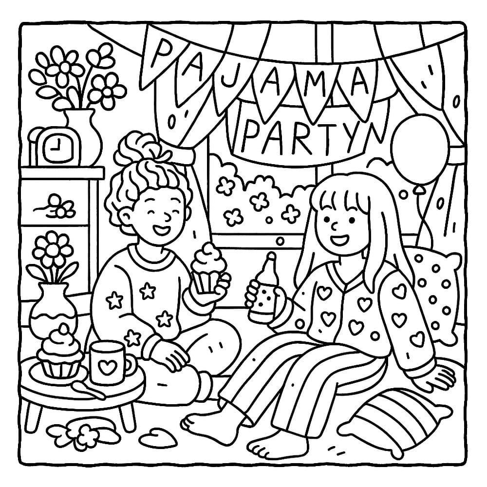 Fun Pajama Party Coloring Page coloring page