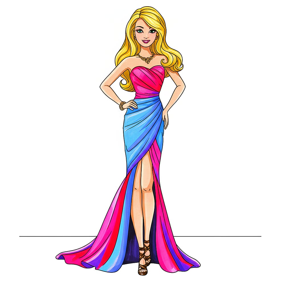 Glamorous Barbie Fashion Coloring Page colored version