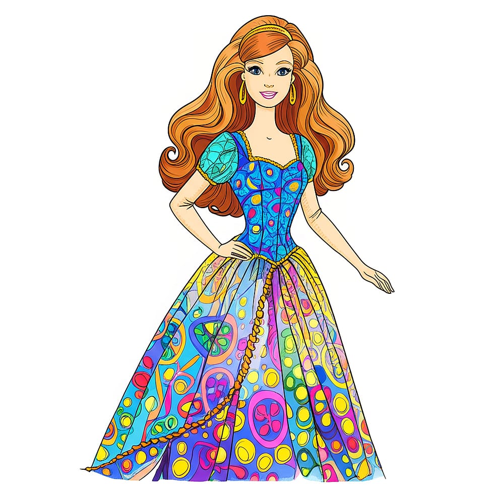 Glamorous Barbie Princess Coloring Page colored version