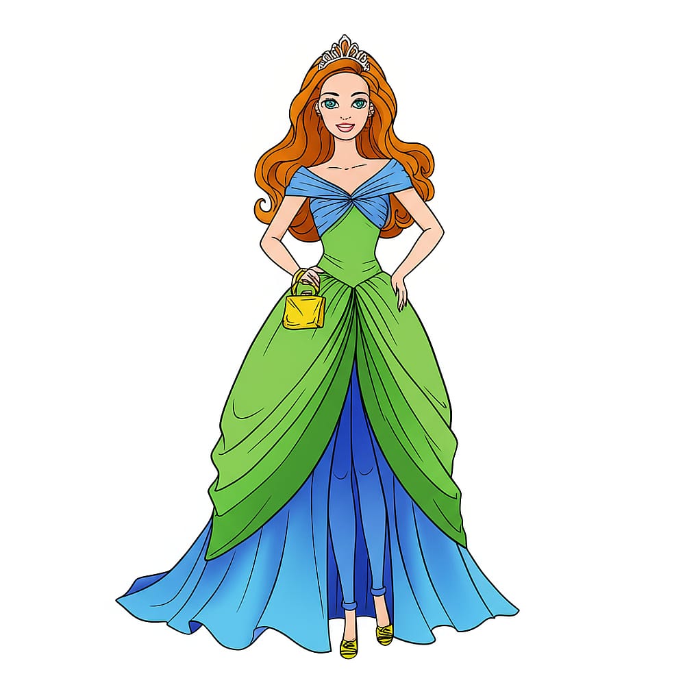 Glamorous Princess Ball Gown Coloring Page colored version