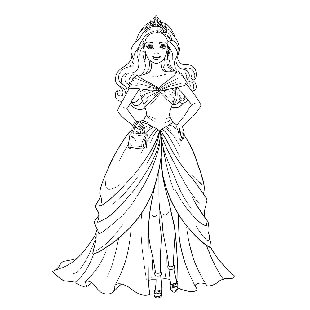 Glamorous Princess Ball Gown Coloring Page coloring page