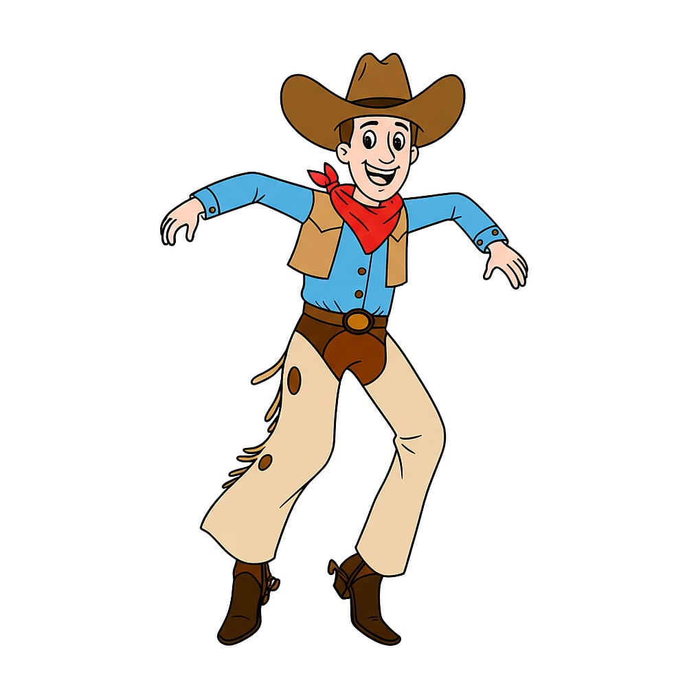 Happy Dancing Cowboy Coloring Page colored version