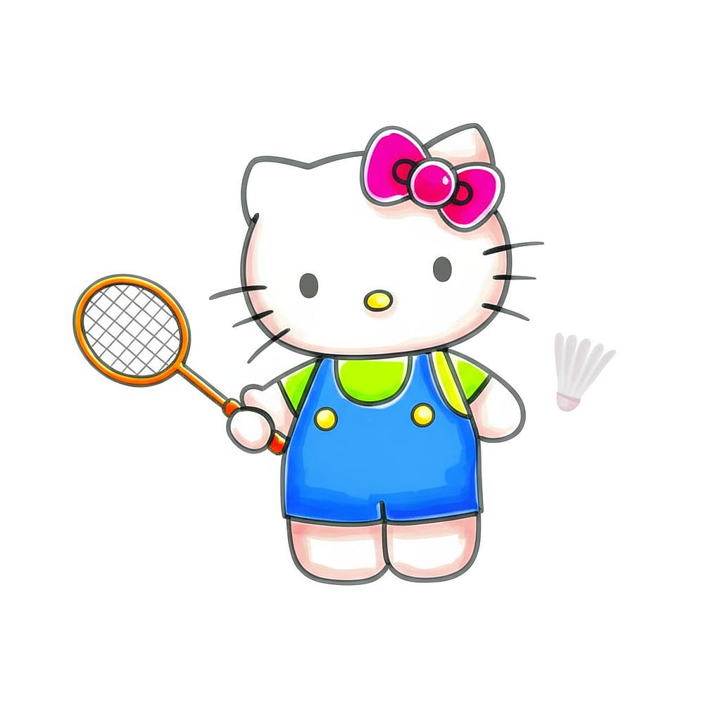 Hello Kitty Badminton Fun Coloring Page colored version