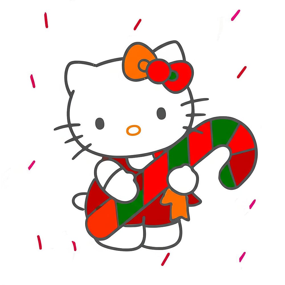 Hello Kitty Christmas Candy Cane Coloring Page colored version