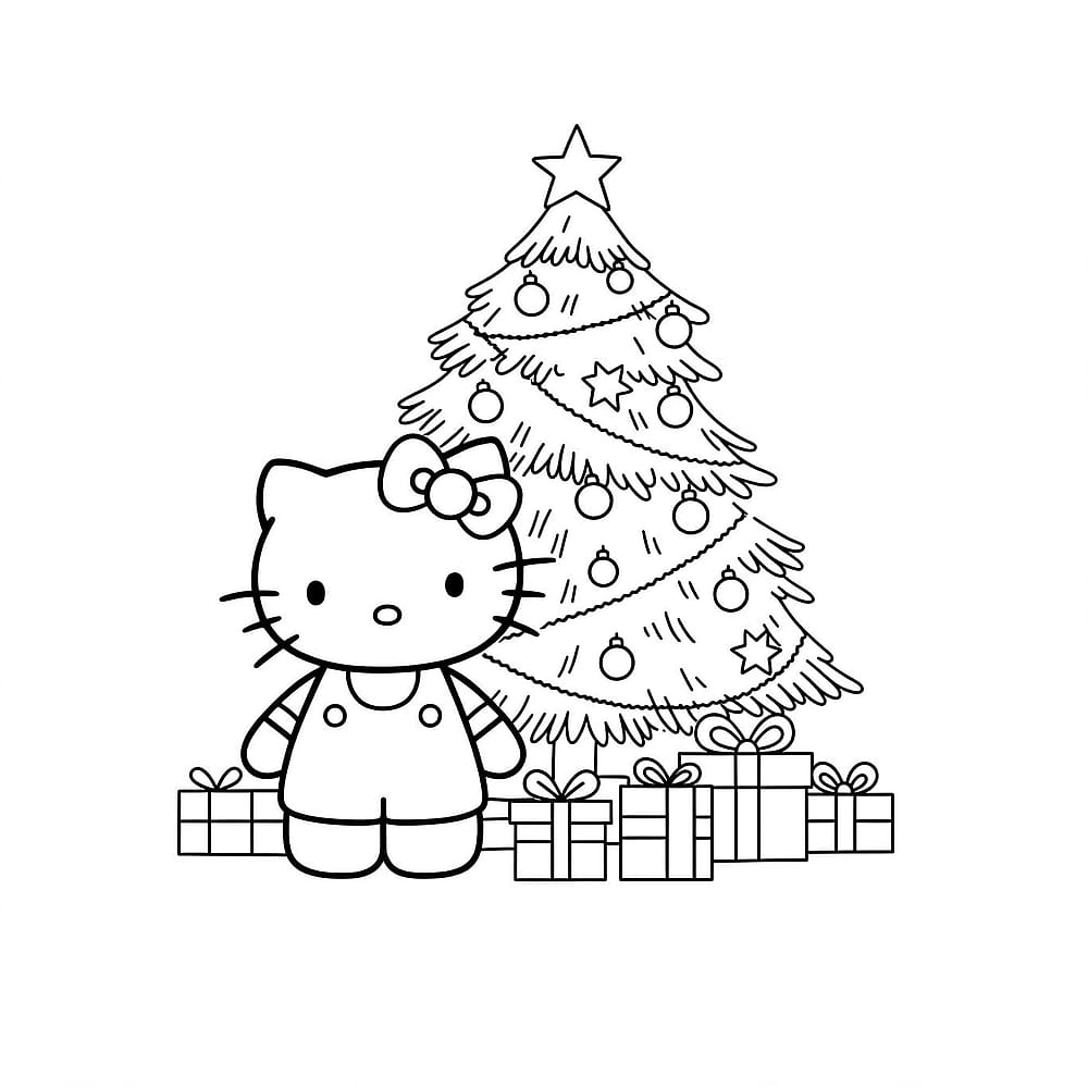 Hello Kitty Christmas Tree Coloring Page coloring page