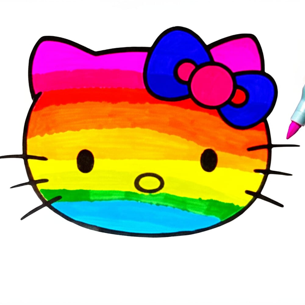 Adorable Hello Kitty Face Coloring Page colored version