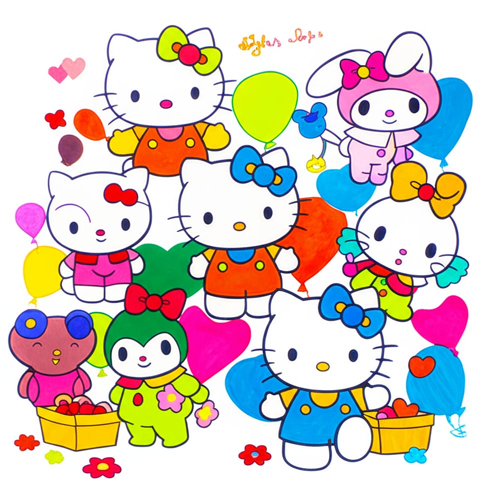 Hello Kitty & Friends Fun Coloring Page colored version