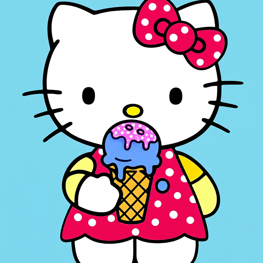 Sweet Hello Kitty Ice Cream Coloring Page colored version