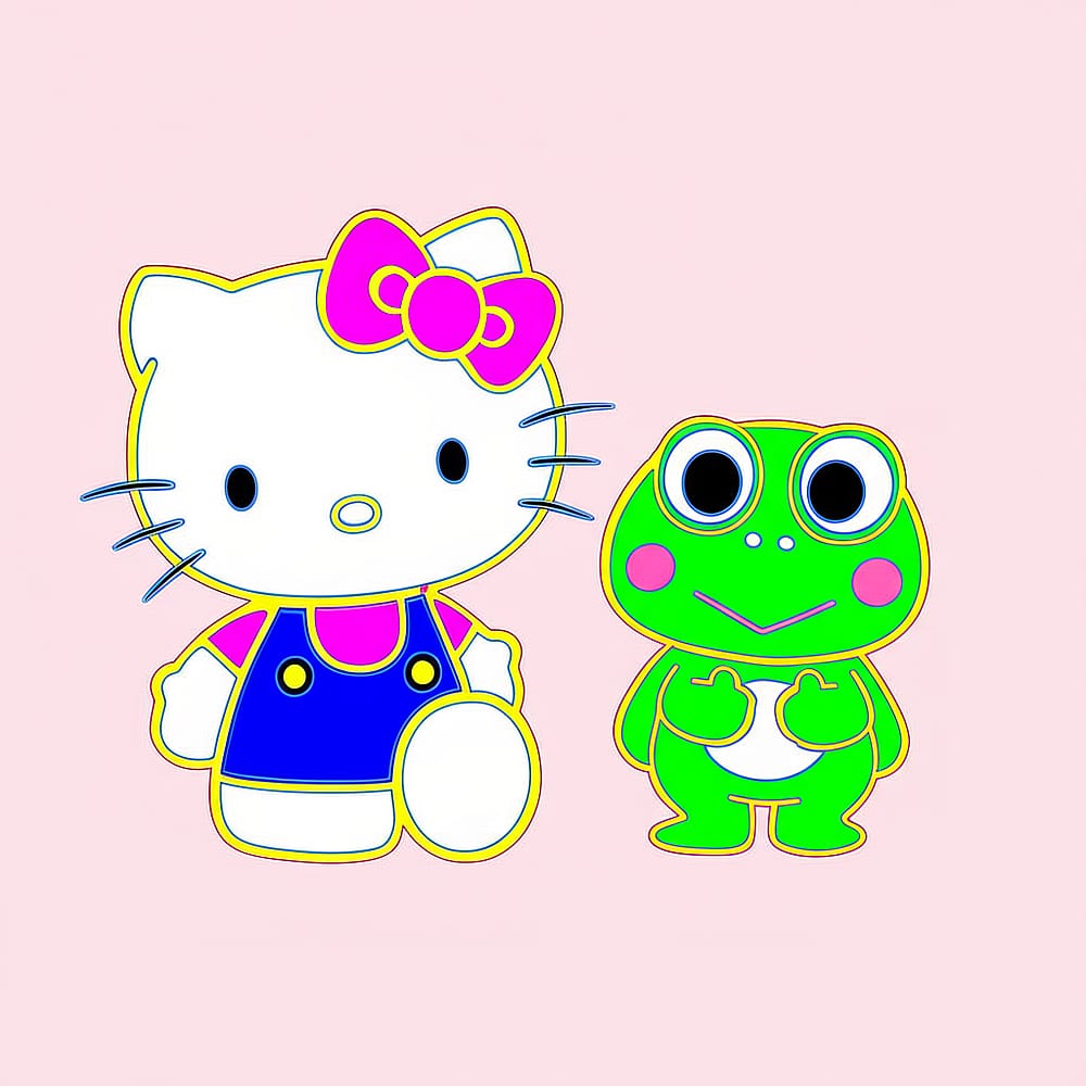 Hello Kitty and Keroppi Friends Coloring Page colored version