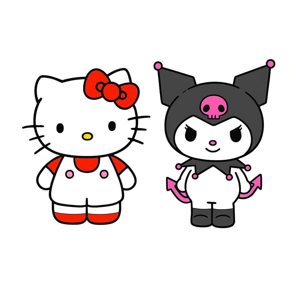 Hello Kitty and Kuromi Best Friends Coloring Page colored version