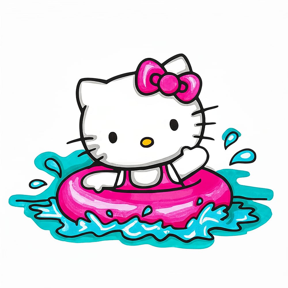 Hello Kitty Summer Splash Coloring Page colored version