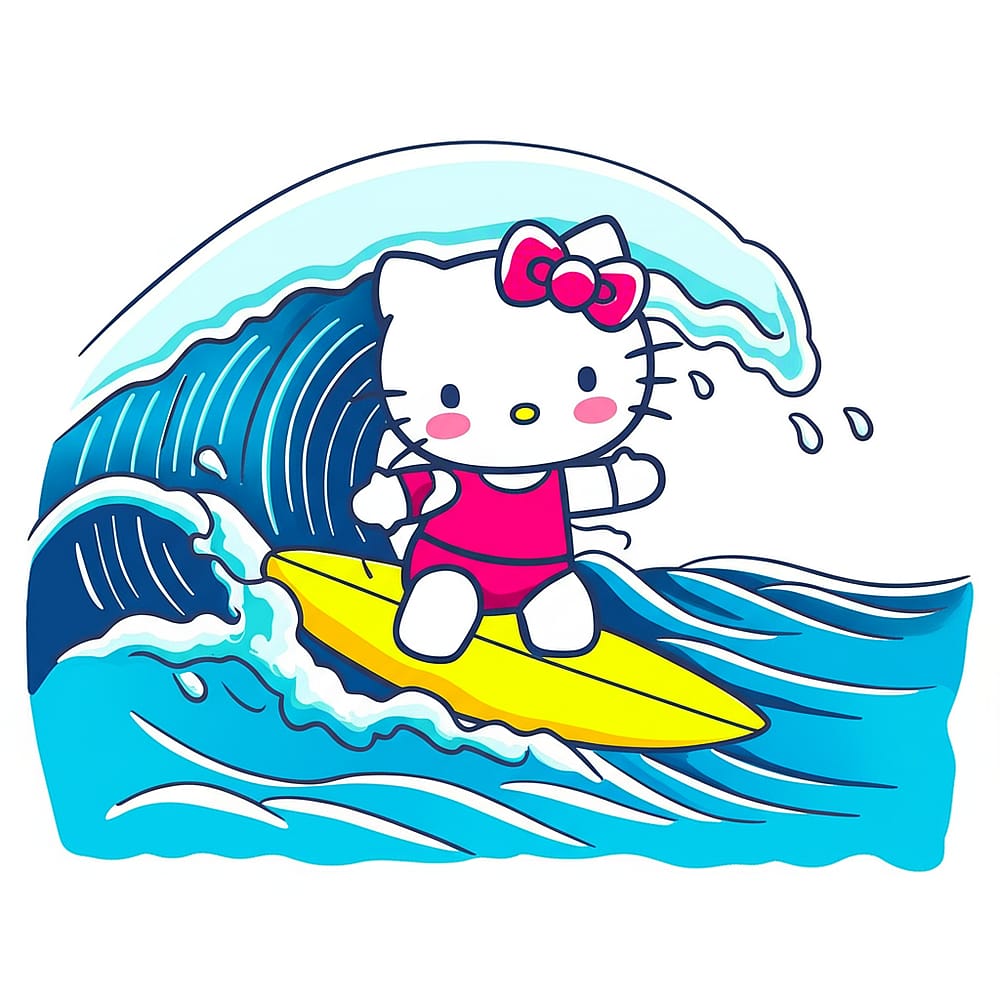 Hello Kitty Surfing Adventure Coloring Page colored version