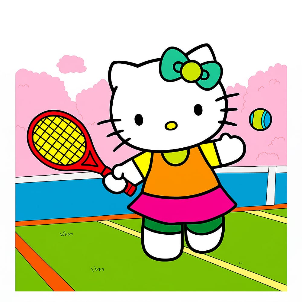 Hello Kitty Tennis Star Coloring Page colored version