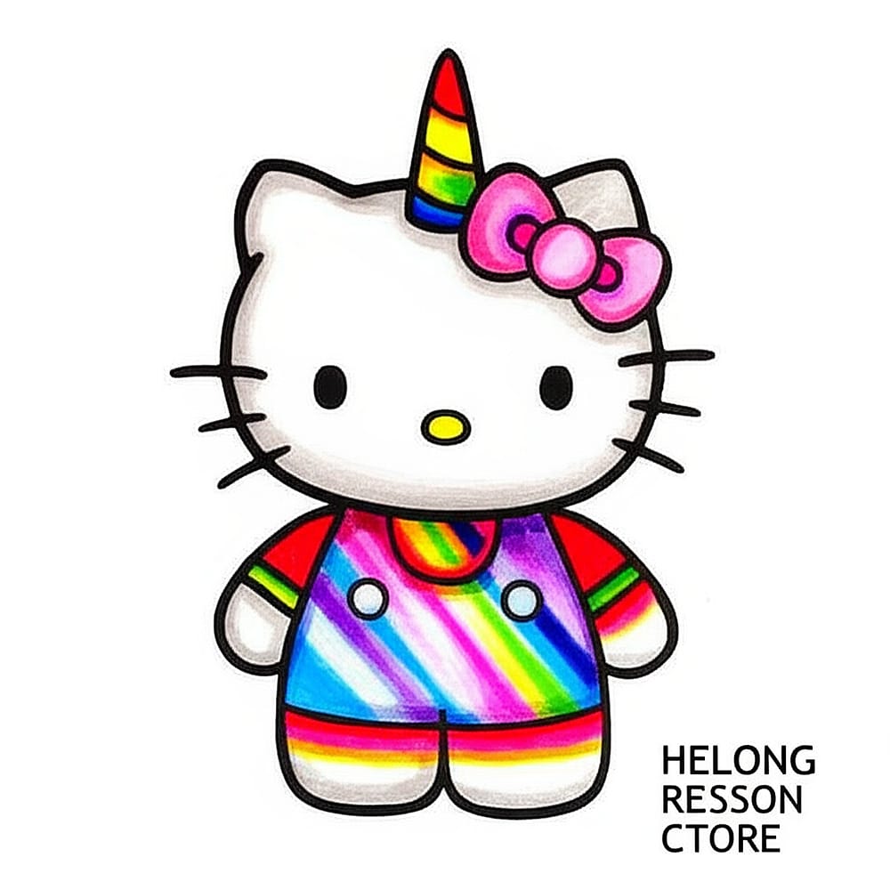 Magical Hello Kitty Unicorn Coloring Page colored version