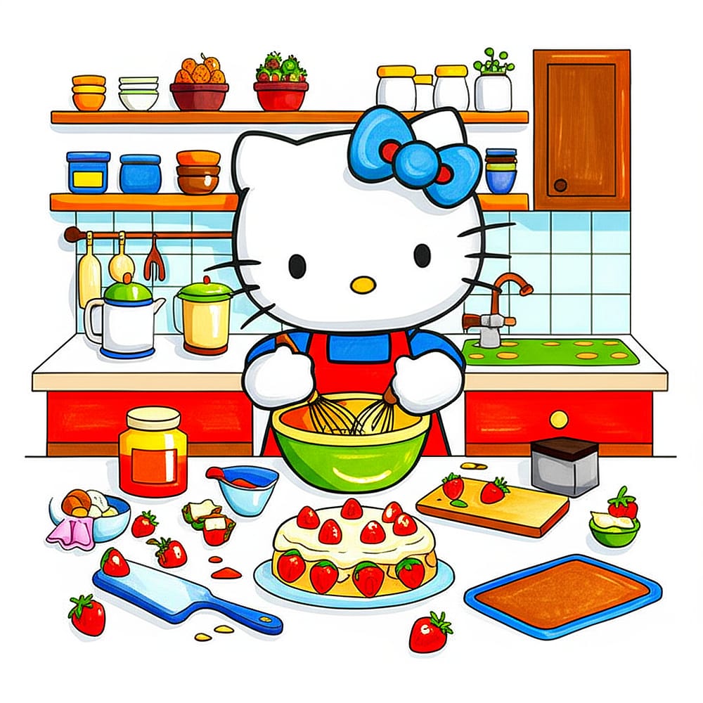 Hello Kitty's Sweet Bake-Off Coloring Page colored version