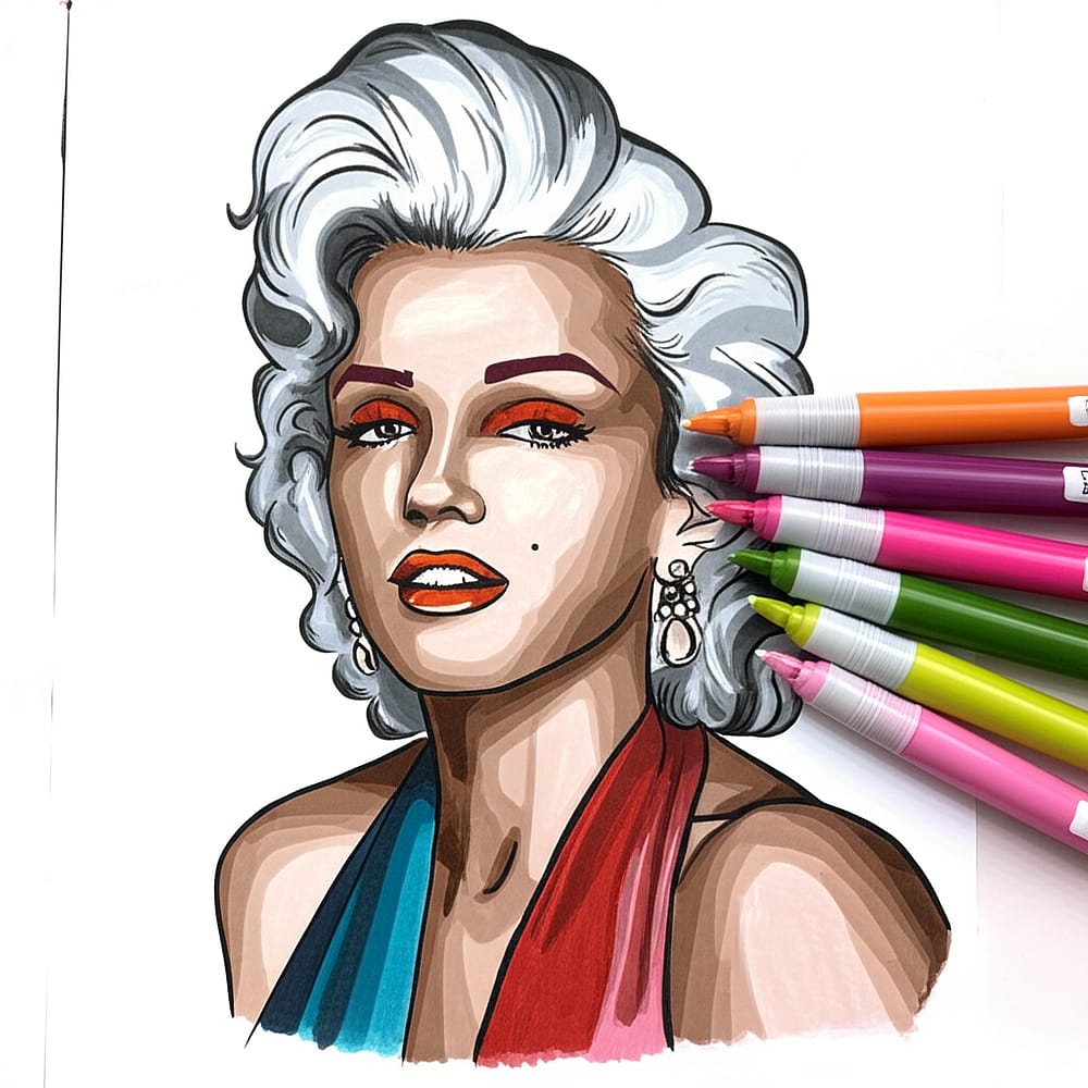Iconic Marilyn Monroe Portrait Coloring Page colored version