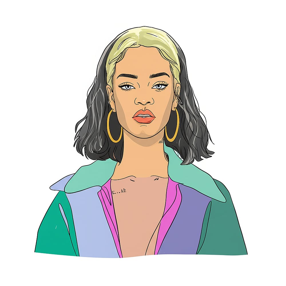 Iconic Rihanna Portrait Coloring Page colored version