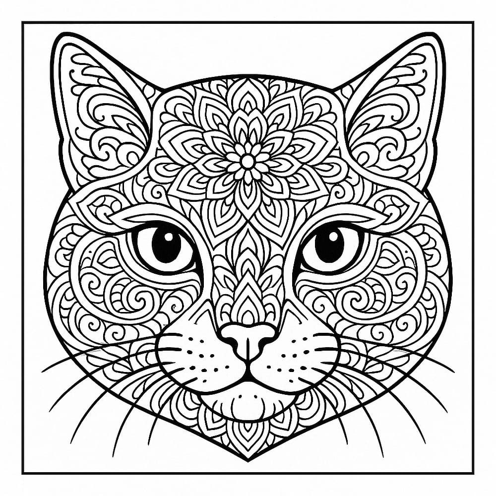 Intricate Cat Mandala Coloring Page coloring page