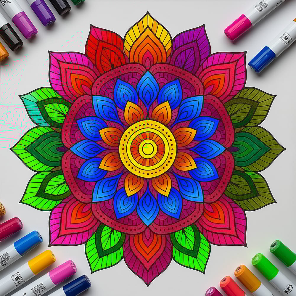 Intricate Floral Mandala Coloring Page colored version