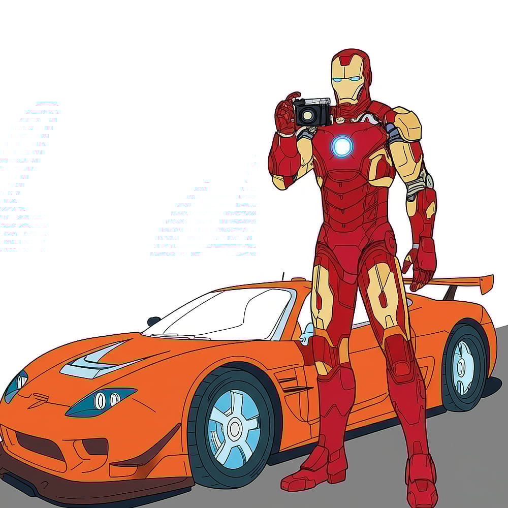 Iron Man & Sports Car Snap Coloring Page colored version