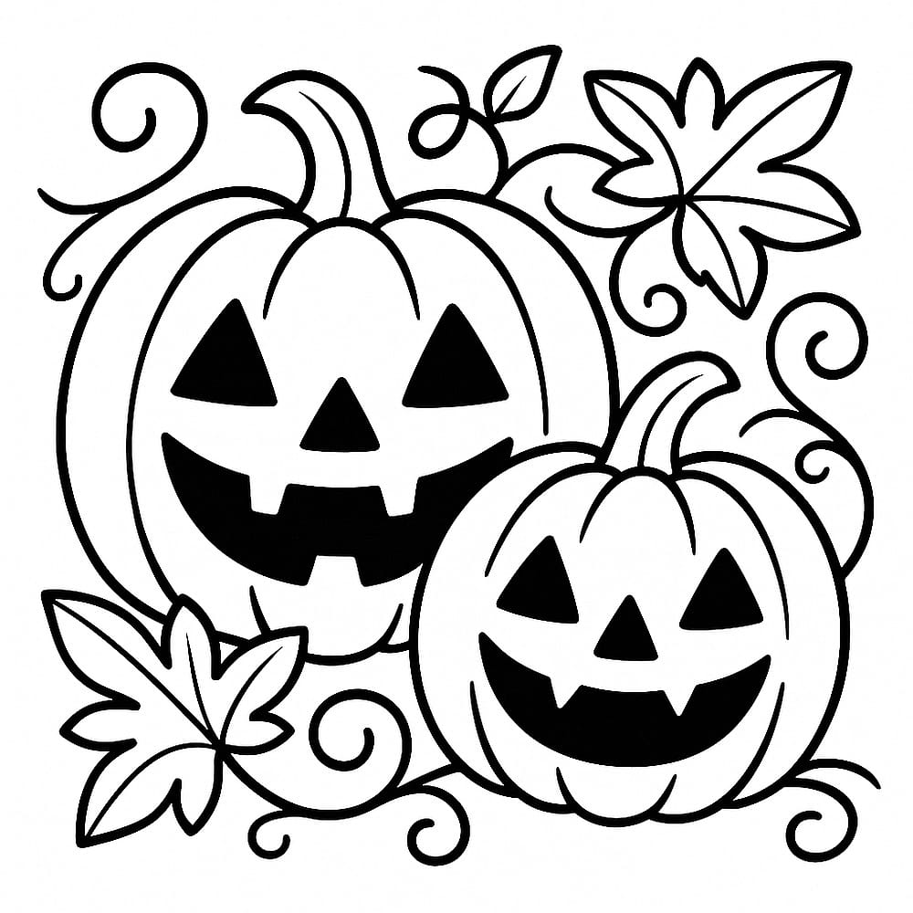 Joyful Jack-o'-Lanterns Coloring Page coloring page