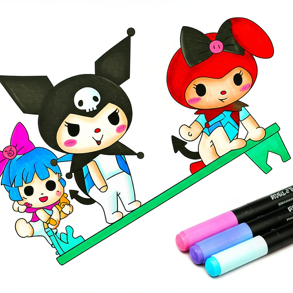 Kawaii Crew Key Adventure Coloring Page colored version
