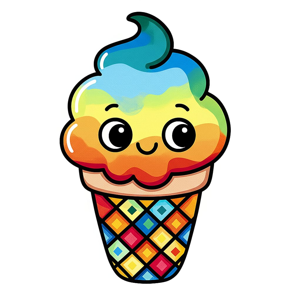 Kawaii Ice Cream Cone Coloring Page colored version