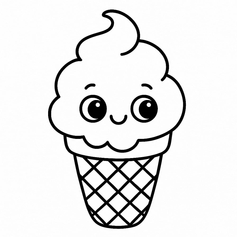 Kawaii Ice Cream Cone Coloring Page coloring page