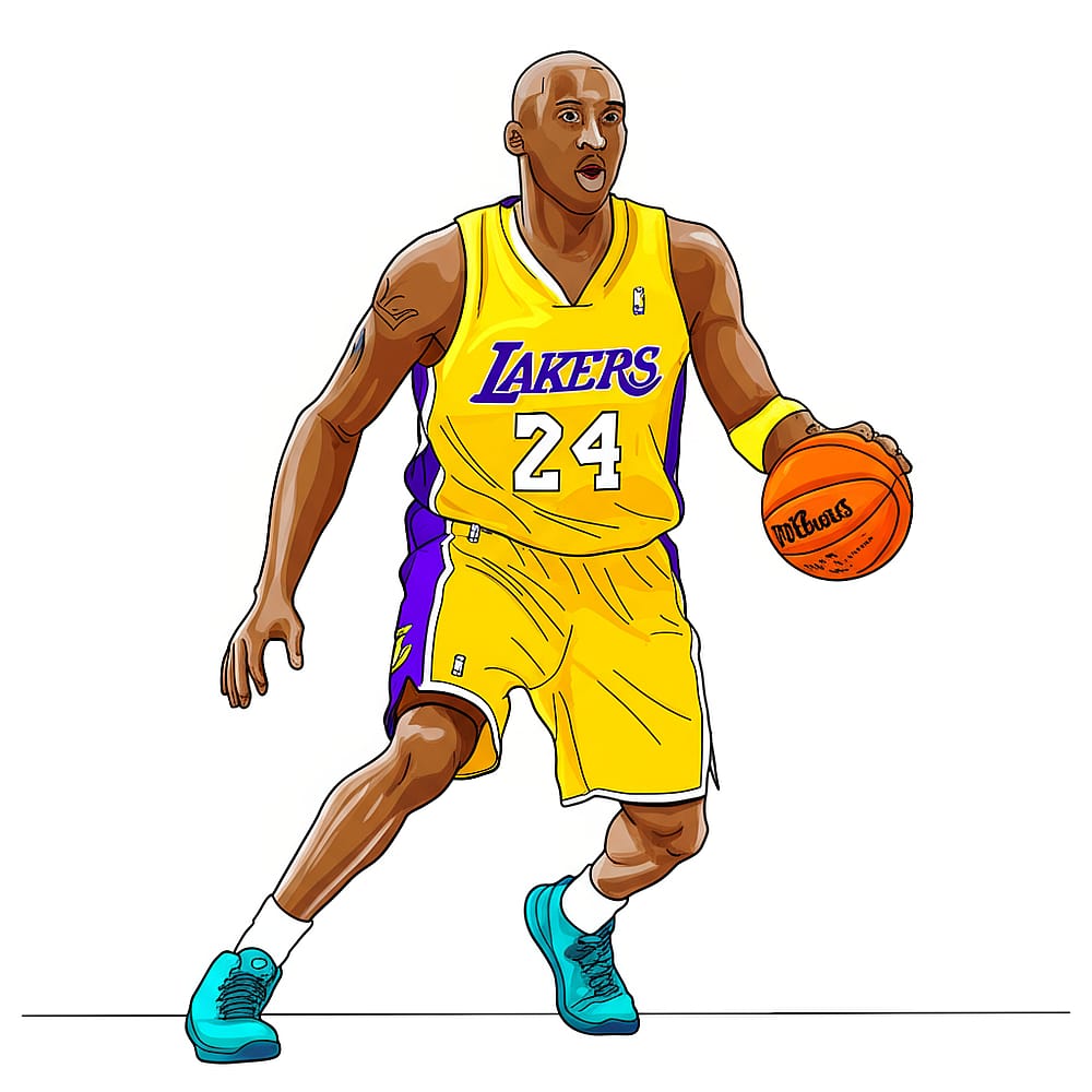 Kobe Bryant Lakers Dribbling Coloring Page colored version