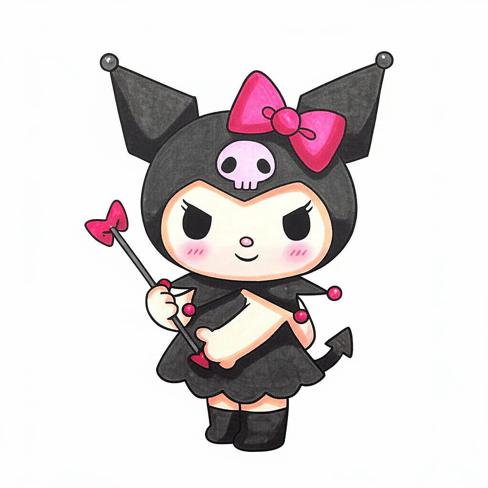 Kuromi the Mischievous Rebel Coloring Page colored version