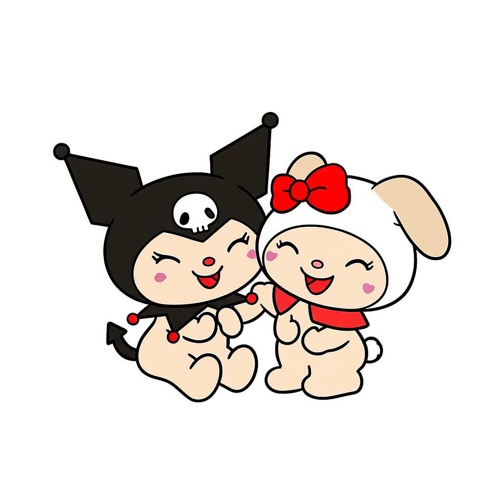 Cute Kuromi and My Melody Coloring Page colored version