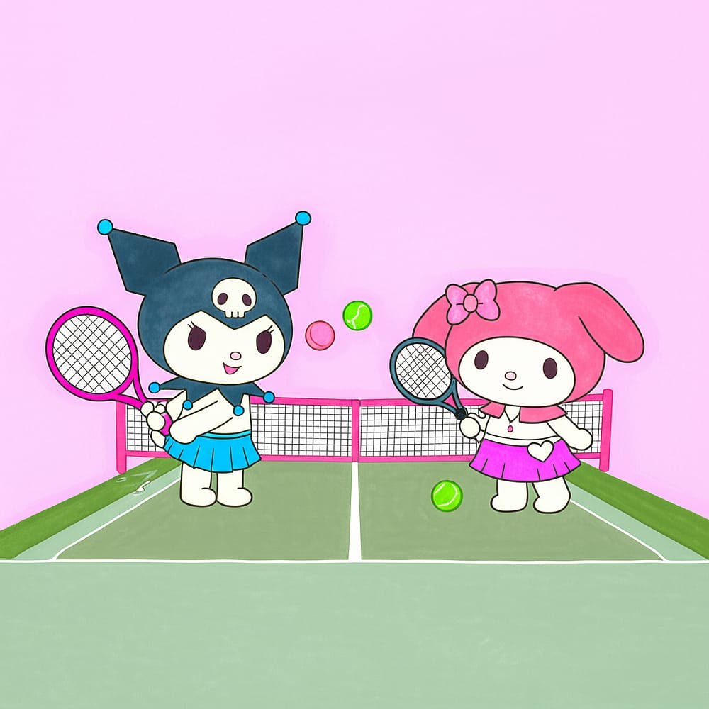 Kuromi and My Melody Tennis Fun Coloring Page colored version