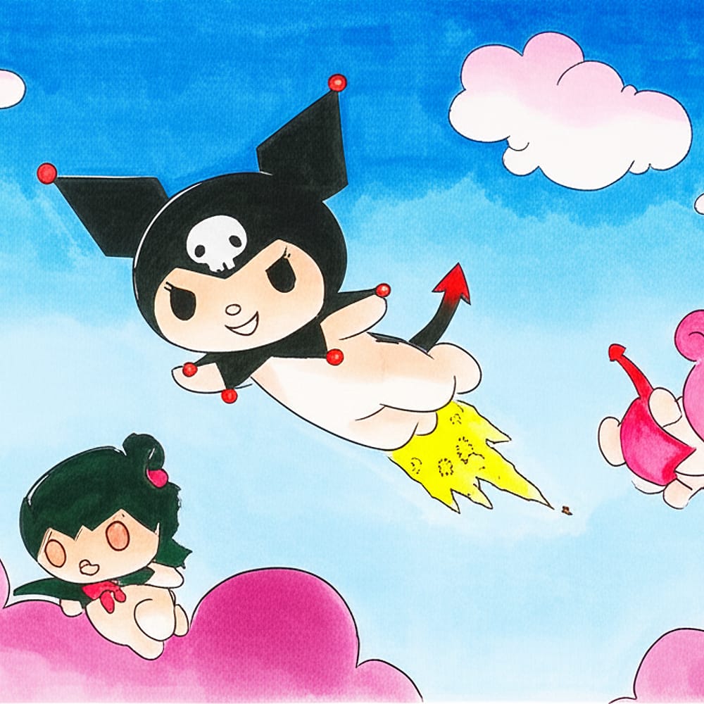 Kuromi and Friends Sky Adventure Coloring Page colored version