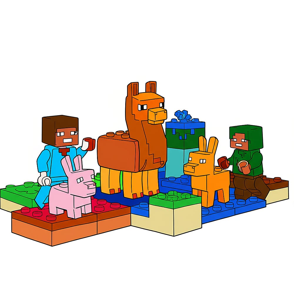 LEGO Minecraft Llama Adventure Coloring Page colored version