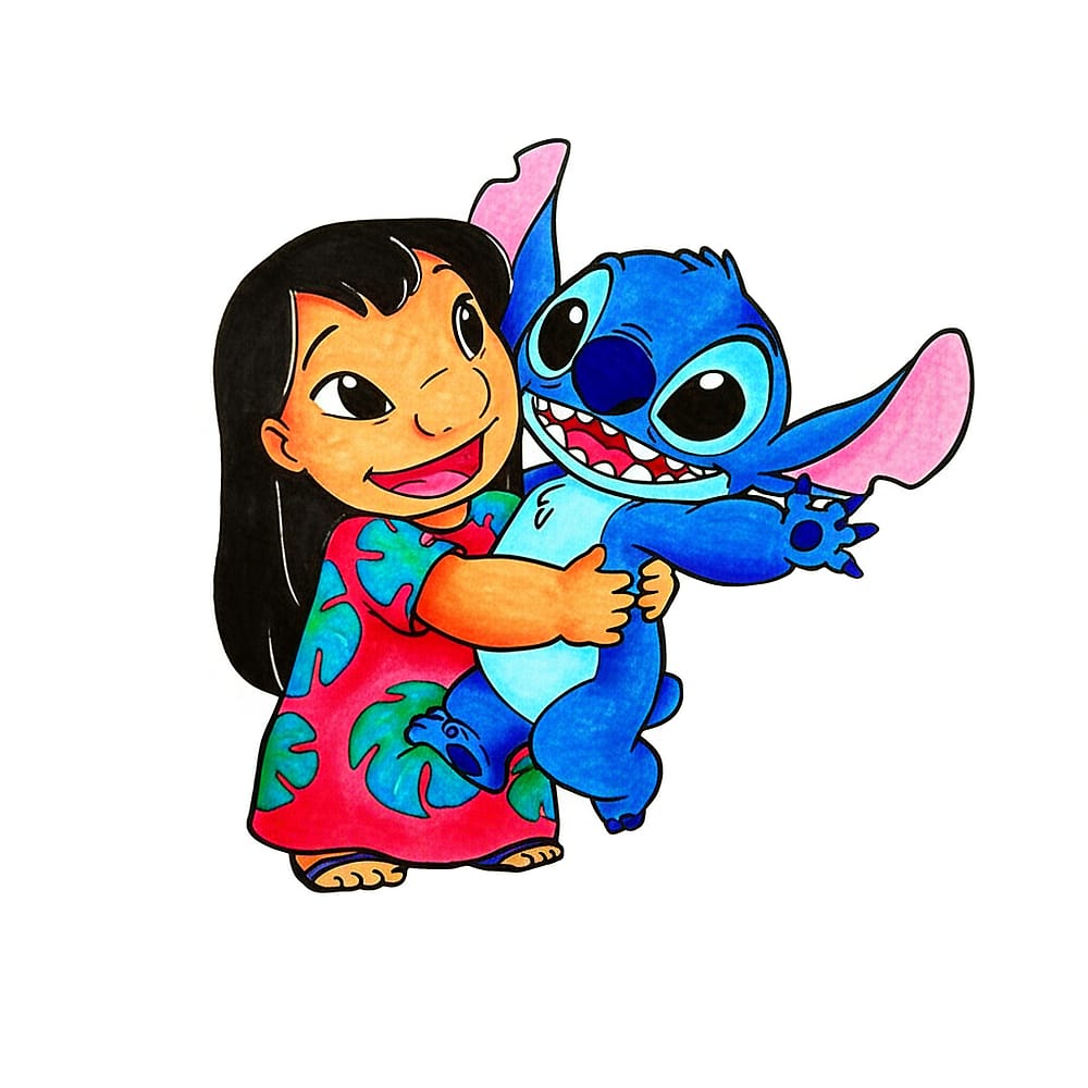 Lilo and Stitch Sweet Embrace Coloring Page colored version