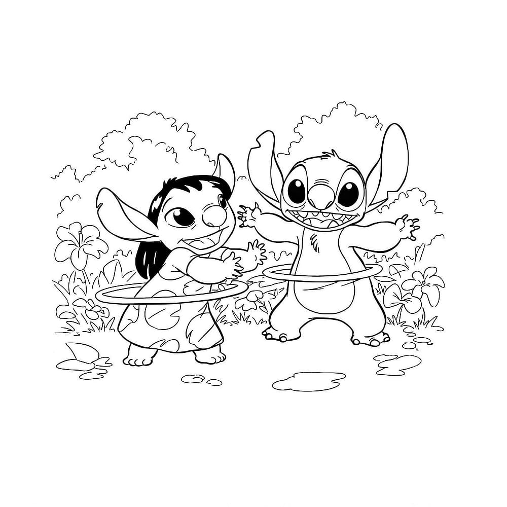 Lilo and Stitch Hula Hoop Fun Coloring Page coloring page
