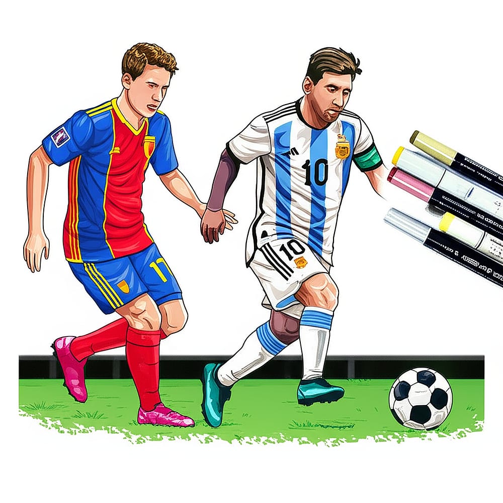 Lionel Messi Dribbling Action Coloring Page colored version